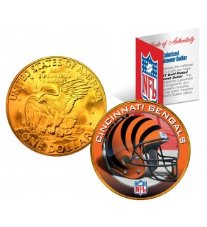 CINCINNATI BENGALS NFL 24K Gold Plated IKE Dollar US Colorized Coin - Officially Licensed