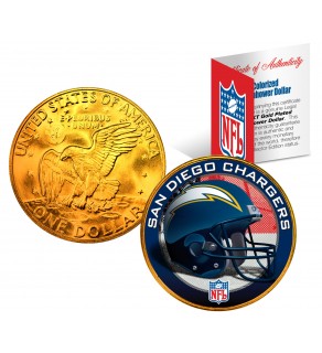 SAN DIEGO CHARGERS NFL 24K Gold Plated IKE Dollar US Colorized Coin - Officially Licensed