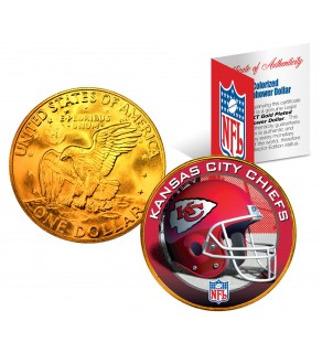 KANSAS CITY CHIEFS NFL 24K Gold Plated IKE Dollar US Colorized Coin - Officially Licensed