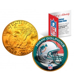 MIAMI DOLPHINS NFL 24K Gold Plated IKE Dollar US Colorized Coin - Officially Licensed