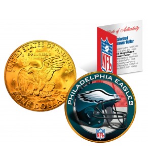 PHILADELPHIA EAGLES NFL 24K Gold Plated IKE Dollar US Colorized Coin - Officially Licensed