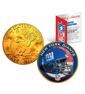 NEW YORK GIANTS NFL 24K Gold Plated IKE Dollar US Colorized Coin - Officially Licensed