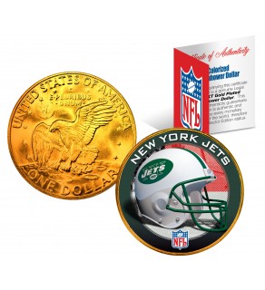NEW YORK JETS NFL 24K Gold Plated IKE Dollar US Colorized Coin - Officially Licensed