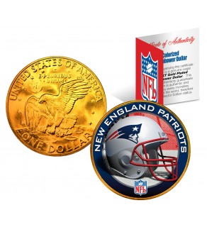 NEW ENGLAND PATRIOTS NFL 24K Gold Plated IKE Dollar US Colorized Coin - Officially Licensed