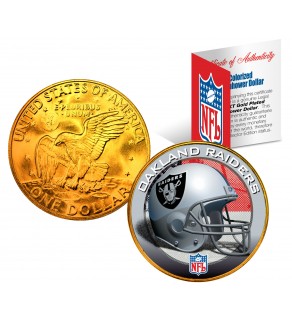 OAKLAND RAIDERS NFL 24K Gold Plated IKE Dollar US Colorized Coin - Officially Licensed