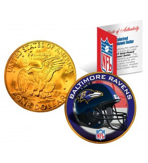 BALTIMORE RAVENS NFL 24K Gold Plated IKE Dollar US Colorized Coin - Officially Licensed