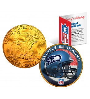 SEATTLE SEAHAWKS NFL 24K Gold Plated IKE Dollar US Colorized Coin - Officially Licensed