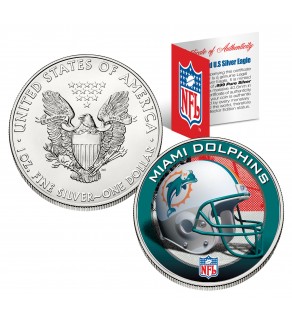 MIAMI DOLPHINS 1 Oz American Silver Eagle $1 US Coin Colorized - NFL LICENSED