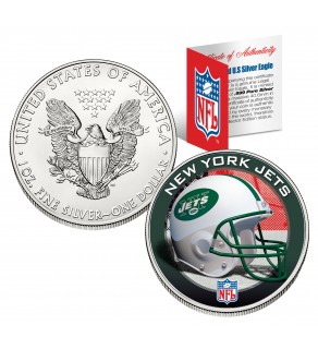 NEW YORK JETS 1 Oz American Silver Eagle $1 US Coin Colorized - NFL LICENSED