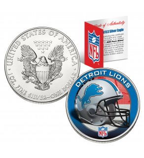 DETROIT LIONS 1 Oz American Silver Eagle $1 US Coin Colorized - NFL LICENSED