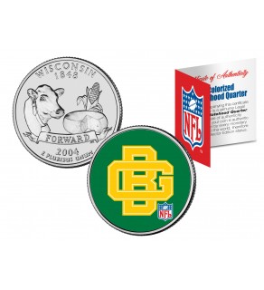 GREEN BAY PACKERS - Retro Logo - Wisconsin Quarter US Colorized Coin Football NFL  - Officially Licensed