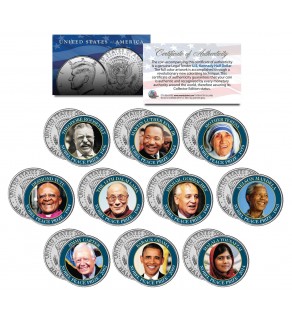 NOBEL PEACE PRIZE - Colorized JFK Half Dollar U.S. 10-Coin Set