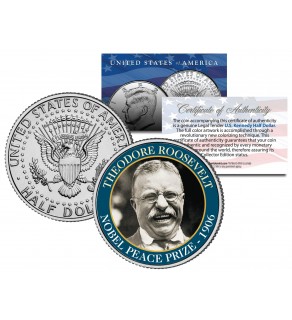 THEODORE ROOSEVELT - 1906 NOBEL PEACE PRIZE - Colorized JFK Kennedy Half Dollar U.S. Coin