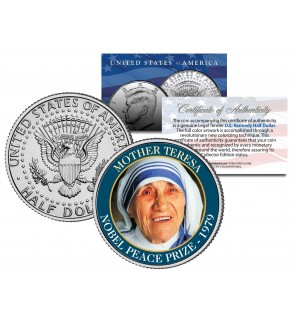 MOTHER TERESA - 1979 NOBEL PEACE PRIZE - Colorized JFK Kennedy Half Dollar U.S. Coin