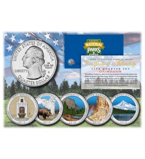 2010 America The Beautiful COLORIZED Quarters U.S. Parks 5-Coin Set with Capsules