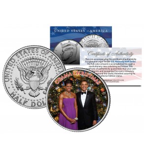 OBAMA CHRISTMAS - Colorized JFK Kennedy Half Dollar U.S. Coin - MICHELLE & BARACK