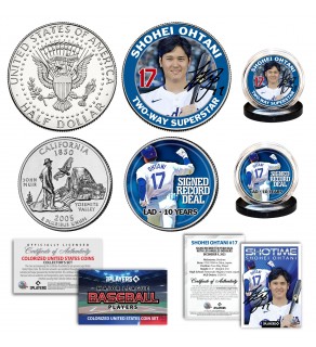 SHOHEI OHTANI Signed Record Deal 1st Ever L.A. DODGERS Officially Licensed 2023 JFK Half Dollar & California Statehood Quarter U.S. 2-Coin Set with Bonus Card Certificate