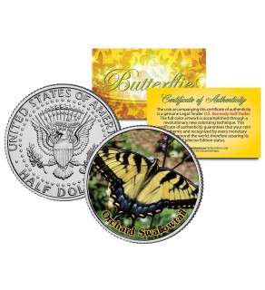 ORCHARD SWALLOWTAIL BUTTERFLY JFK Kennedy Half Dollar U.S. Colorized Coin