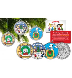 PEANUTS CHRISTMAS Charlie Brown JFK Half Dollar 3-Coin Set Tree Ornaments SNOOPY