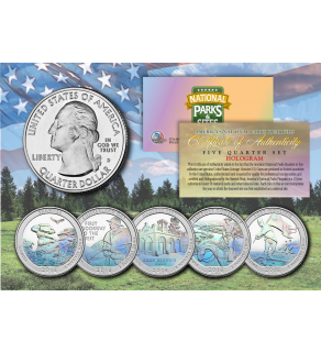 2016 America The Beautiful HOLOGRAM Quarters U.S. Parks 5-Coin Set with Capsules