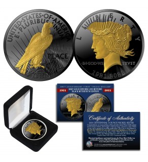 PEACE DOLLAR Silver Tribute 1 OZ Coin 100th Anniversary 1921-2021 BLACK RUTHENIUM with 24KT GOLD Highlights 2-Sided with Display Box