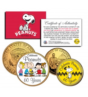 PEANUTS Charlie Brown SNOOPY - 60 Years - DC Quarter & JFK Half Dollar 2-Coin Set 24K Gold Plated - Officially Licensed