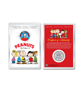 Peanuts " SNOOPY vs. RED BARON " JFK Kennedy Half Dollar U.S. Coin with 4x6 Lens Display