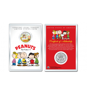 Peanuts VALENTINE'S " Charlie Brown & Lucy " JFK Kennedy Half Dollar U.S. Coin with 4x6 Lens Display