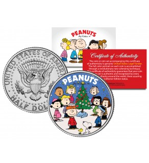 Peanuts Gang CHRISTMAS TREE CAROLERS JFK Half Dollar Coin CHARLIE BROWN & SNOOPY - Officially Licensed