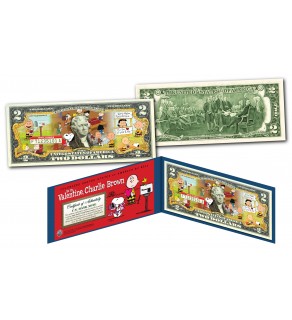 PEANUTS * BE MY VALENTINE, CHARLIE BROWN * Officially Licensed Colorized U.S. Genuine Legal Tender U.S. $2 Bill with Certificate & Display Folio