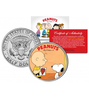 Peanuts VALENTINE'S " Charlie Brown & Snoopy " JFK Half Dollar US Coin - Officially Licensed