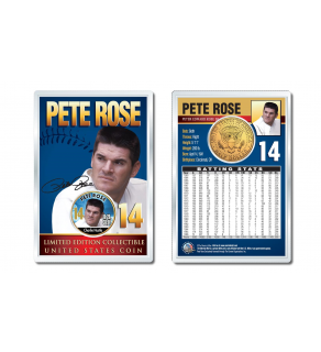 PETE ROSE Baseball Legends JFK Kennedy Half Dollar 24K Gold Plated US Coin Displayed with 4x6 Display Card