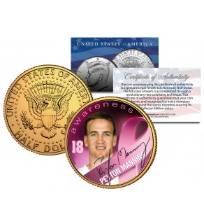 Breast Cancer Awareness PEYTON MANNING NFL JFK Kennedy Half Dollar US 24K Gold Plated US Coin