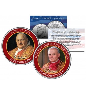 SAINTS - Pope John XXIII & Pope John Paul II - DOUBLE CANONIZATION - 2014 JFK Kennedy US Colorized Coin