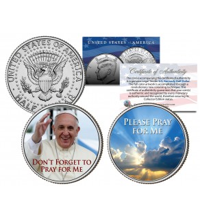 POPE FRANCIS Papal USA Visit 2015 JFK Half Dollar US 2-Coin Set " PLEASE DON'T FORGET TO PRAY FOR ME "