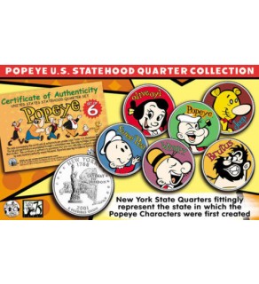 POPEYE & FRIENDS US Statehood Quarter Colorized 6-Coin Set - Officially Licensed