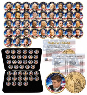 2007-2016 Complete Collection of U.S. PRESIDENTIAL DOLLARS - COLORIZED EDITION with Deluxe Leatherette Box (Complete Set of all 39 Coins)