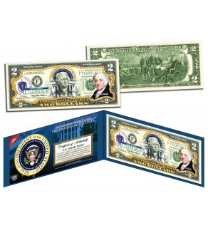 JOHN ADAMS * 2nd U.S. President * Colorized Presidential $2 Bill U.S. Genuine Legal Tender