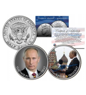 VLADIMIR PUTIN - President of Russia - Colorized JFK Kennedy Half Dollar U.S. 2-Coin Set