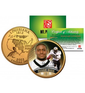 REGGIE BUSH Colorized Louisiana Statehood US Quarter 24K Gold Plated Coin ROOKIE - Officially Licensed