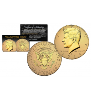 2016 JFK Kennedy Half Dollar U.S. Coin Uncirculated with Reverse Mirrored Imaging & Frosting Technology – 24KT GOLD EDITION * P MINT *