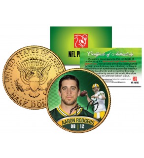 AARON RODGERS JFK Kennedy Half Dollar 24K Gold Plated US Coin GREEN BAY PACKERS - Officially Licensed