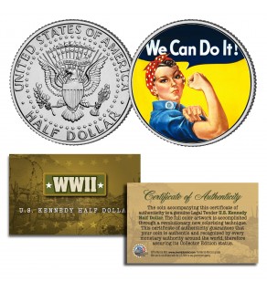 WE CAN DO IT Colorized JFK Half Dollar U.S. Coin ROSIE THE RIVETER Poster WWII