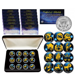 ASTROLOGICAL ZODIAC JFK Kennedy Half Dollars ULTIMATE 12-Coin Set with Premium Display BOX