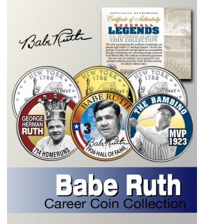 Baseball Legend BABE RUTH New York Statehood Quarters US Colorized 3-Coin Set - Officially Licensed