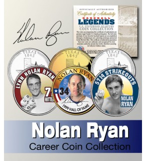 Baseball Legend NOLAN RYAN Texas Statehood Quarters US Colorized 3-Coin Set - Officially Licensed