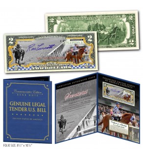 SECRETARIAT 50th Anniversary of the Triple Crown 1973-2023 $2 U.S Bill with Iconic Stretch Run Belmont Photo AUTOGRAPHED BY JOCKEY RON TURCOTTE - Limited & Numbered of 250