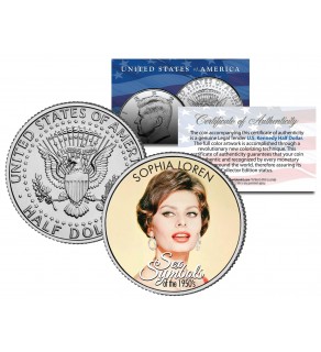 SOPHIA LOREN - Sex Symbol of the 1950s - Colorized JFK Kennedy Half Dollar U.S. Coin