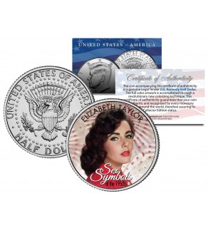 ELIZABETH TAYLOR - Sex Symbol of the 1950s - Colorized JFK Kennedy Half Dollar U.S. Coin