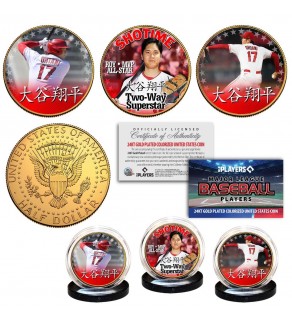 SHOHEI OHTANI Shotime Two-Way Superstar Officially Licensed MLB Player 24K Gold Plated JFK Half Dollar U.S. 3-Coin Set - Japanese Version